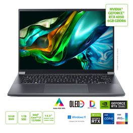 Notebook Acer Swift X SFX14-71G-70, Intel® Core™ i7–13700H, RAM 16GB, SSD 1TB, GeForce® RTX 4050, Tela de 14,5 OLED, Windows 11, Cinza aco-10